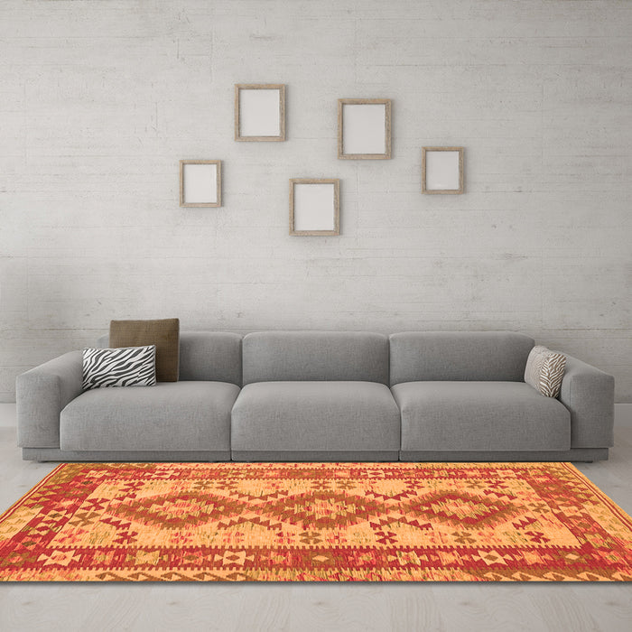 Machine Washable Southwestern Orange Country Area Rugs in a Living Room, wshtr656org