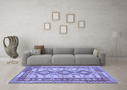 Machine Washable Southwestern Blue Country Rug in a Living Room, wshtr656blu