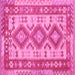 Square Machine Washable Southwestern Pink Country Rug, wshtr656pnk