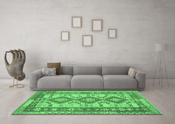 Machine Washable Southwestern Emerald Green Country Area Rugs in a Living Room,, wshtr656emgrn
