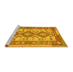 Sideview of Machine Washable Southwestern Yellow Country Rug, wshtr656yw