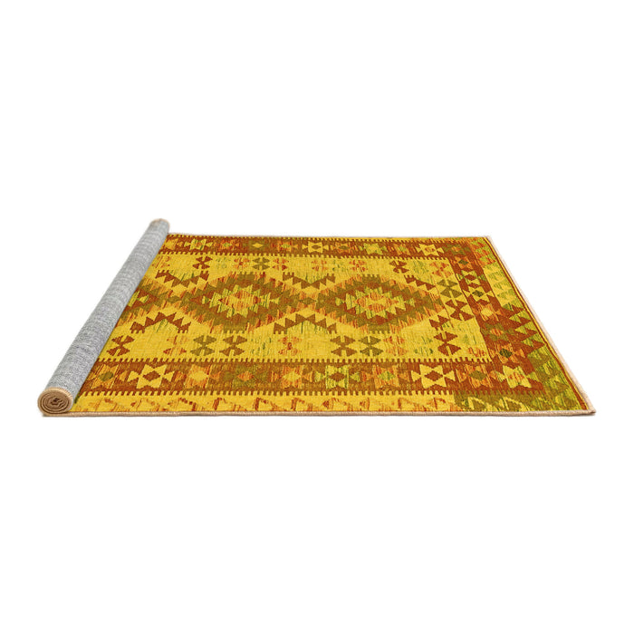 Sideview of Machine Washable Southwestern Yellow Country Rug, wshtr656yw