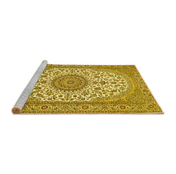Sideview of Machine Washable Medallion Yellow Traditional Rug, wshtr657yw