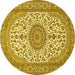 Round Machine Washable Medallion Yellow Traditional Rug, wshtr657yw