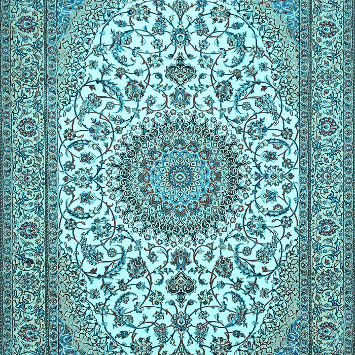 Machine Washable Medallion Light Blue Traditional Rug, wshtr657lblu