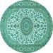 Round Machine Washable Medallion Turquoise Traditional Area Rugs, wshtr657turq