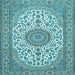 Square Machine Washable Medallion Light Blue Traditional Rug, wshtr657lblu