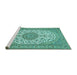 Sideview of Machine Washable Medallion Turquoise Traditional Area Rugs, wshtr657turq