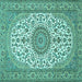 Square Machine Washable Medallion Turquoise Traditional Area Rugs, wshtr657turq