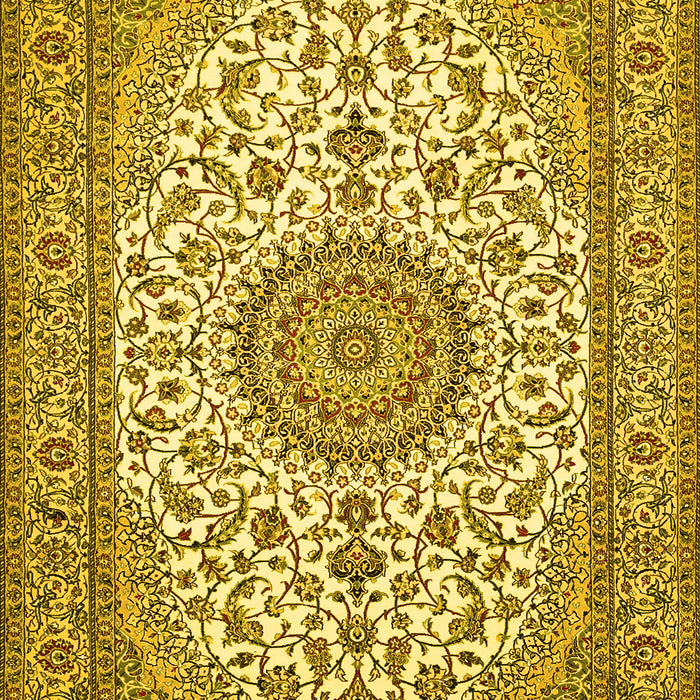 Machine Washable Medallion Yellow Traditional Rug, wshtr657yw