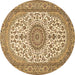 Round Machine Washable Medallion Brown Traditional Rug, wshtr657brn