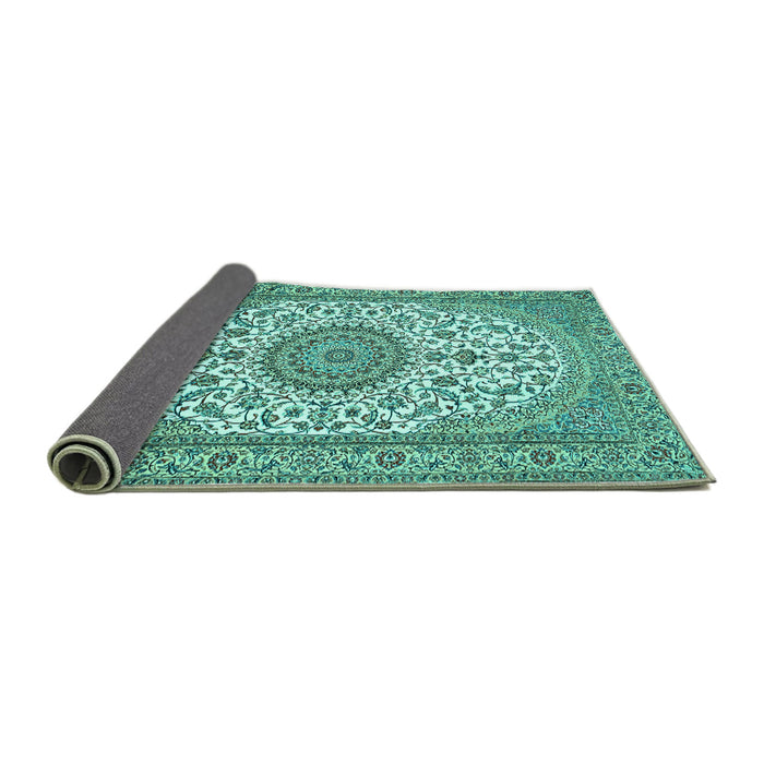 Sideview of Medallion Turquoise Traditional Rug, tr657turq