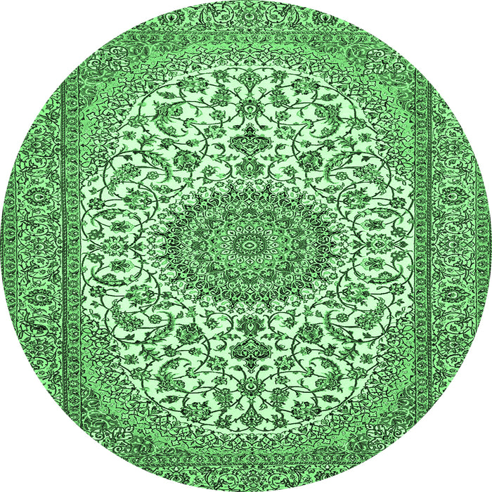 Round Machine Washable Medallion Emerald Green Traditional Area Rugs, wshtr657emgrn