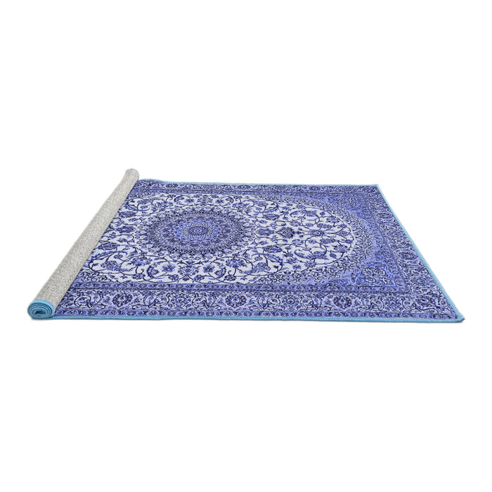 Sideview of Machine Washable Medallion Blue Traditional Rug, wshtr657blu