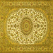 Square Machine Washable Medallion Yellow Traditional Rug, wshtr657yw