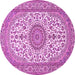 Round Machine Washable Medallion Pink Traditional Rug, wshtr657pnk