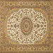 Square Machine Washable Medallion Brown Traditional Rug, wshtr657brn