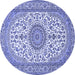 Round Machine Washable Medallion Blue Traditional Rug, wshtr657blu