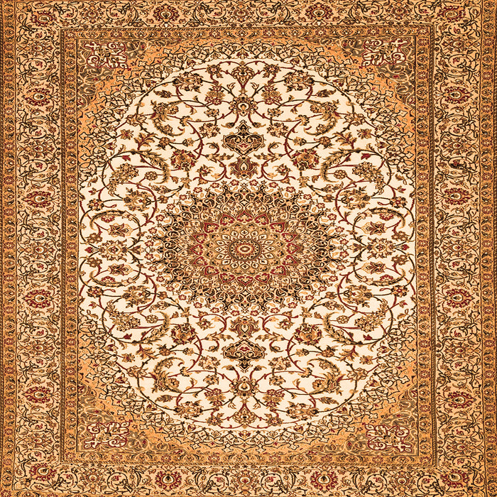 Round Machine Washable Medallion Orange Traditional Area Rugs, wshtr657org
