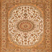 Round Machine Washable Medallion Orange Traditional Area Rugs, wshtr657org