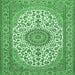 Square Machine Washable Medallion Emerald Green Traditional Area Rugs, wshtr657emgrn