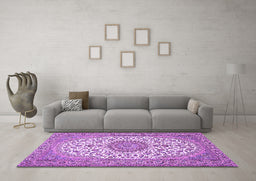 Machine Washable Medallion Purple Traditional Area Rugs in a Living Room, wshtr657pur