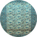 Round Machine Washable Persian Light Blue Traditional Rug, wshtr658lblu