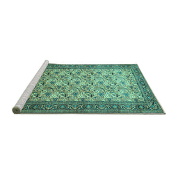 Sideview of Machine Washable Persian Turquoise Traditional Area Rugs, wshtr658turq