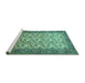 Sideview of Machine Washable Persian Turquoise Traditional Area Rugs, wshtr658turq