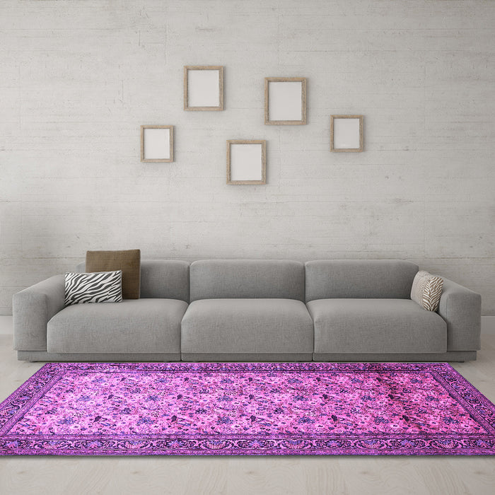 Machine Washable Persian Purple Traditional Area Rugs in a Living Room, wshtr658pur