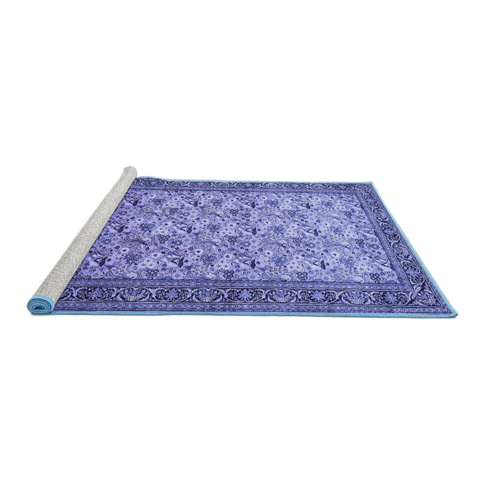 Sideview of Machine Washable Persian Blue Traditional Rug, wshtr658blu