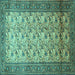 Square Machine Washable Persian Turquoise Traditional Area Rugs, wshtr658turq