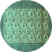 Round Machine Washable Persian Turquoise Traditional Area Rugs, wshtr658turq