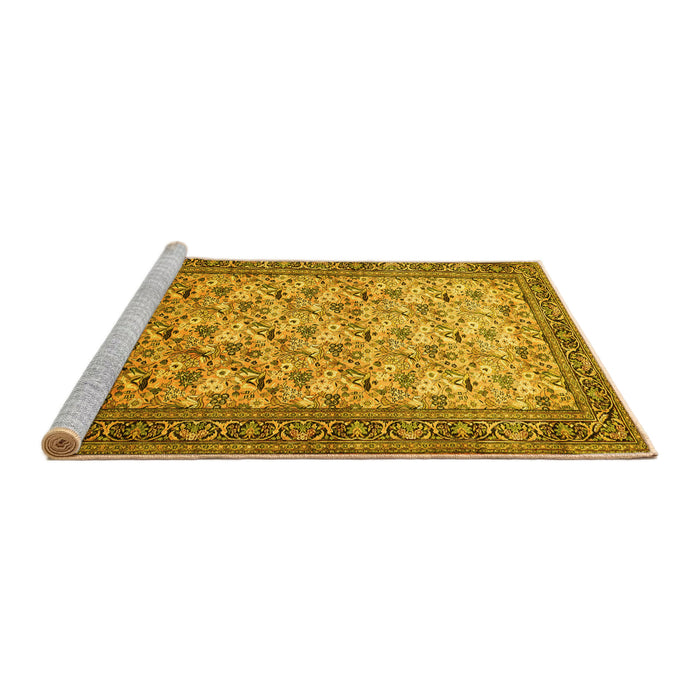 Sideview of Machine Washable Persian Yellow Traditional Rug, wshtr658yw