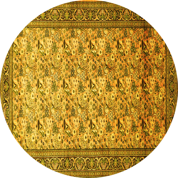 Round Machine Washable Persian Yellow Traditional Rug, wshtr658yw