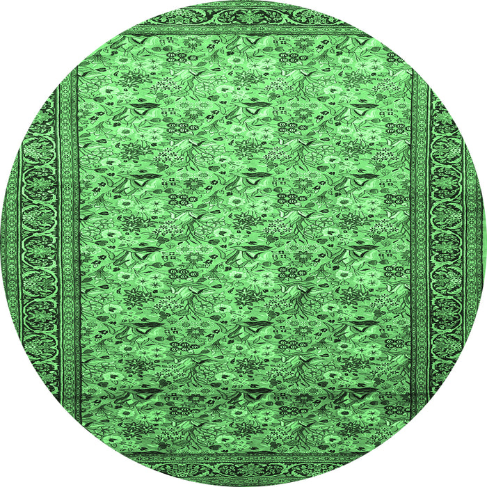 Round Machine Washable Persian Emerald Green Traditional Area Rugs, wshtr658emgrn
