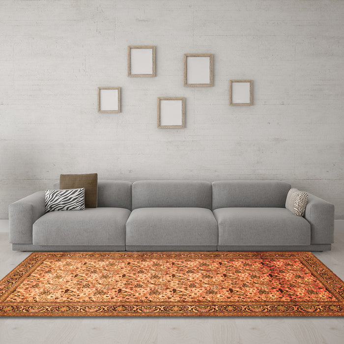 Machine Washable Persian Orange Traditional Area Rugs in a Living Room, wshtr658org