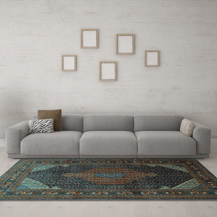 Machine Washable Persian Light Blue Traditional Rug in a Living Room, wshtr659lblu