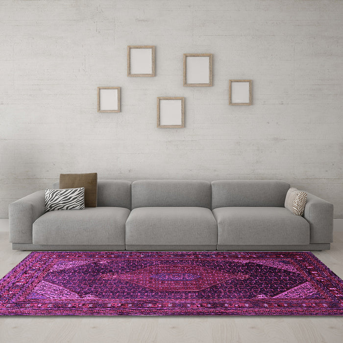 Machine Washable Persian Purple Traditional Area Rugs in a Living Room, wshtr659pur