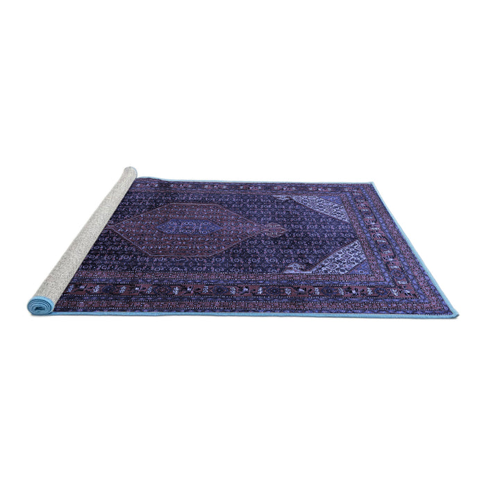 Sideview of Machine Washable Persian Blue Traditional Rug, wshtr659blu