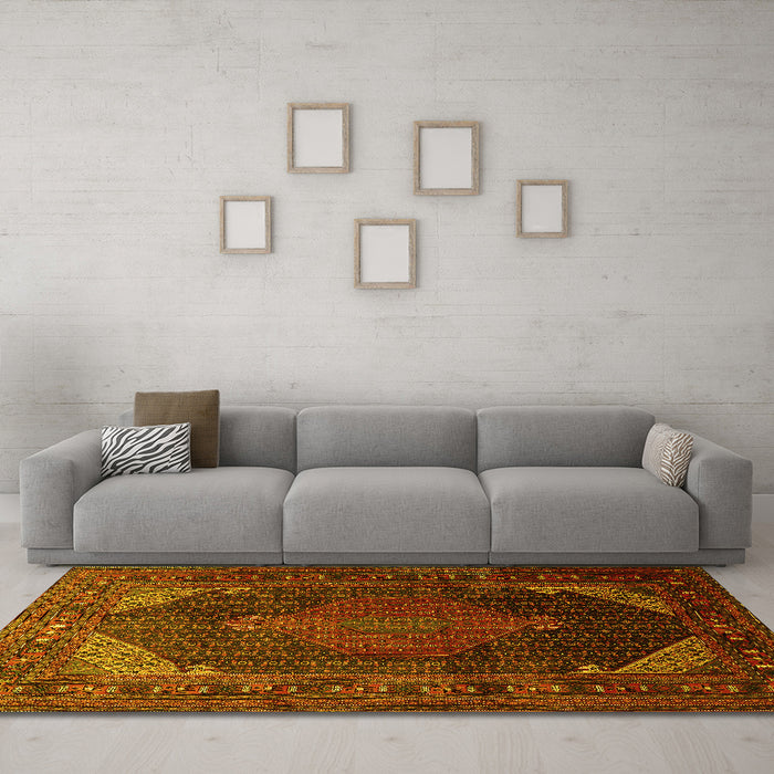 Machine Washable Persian Yellow Traditional Rug in a Living Room, wshtr659yw