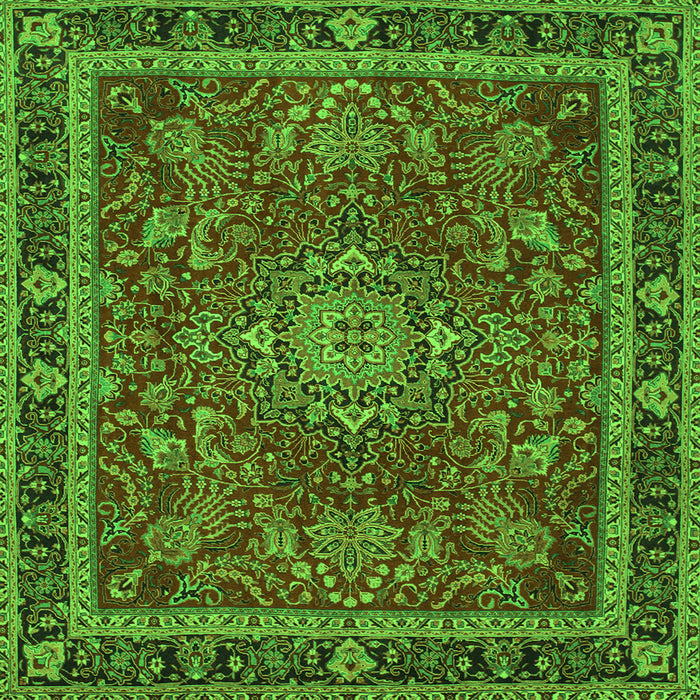 Round Machine Washable Medallion Green Traditional Area Rugs, wshtr65grn