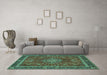 Machine Washable Medallion Turquoise Traditional Area Rugs in a Living Room,, wshtr65turq