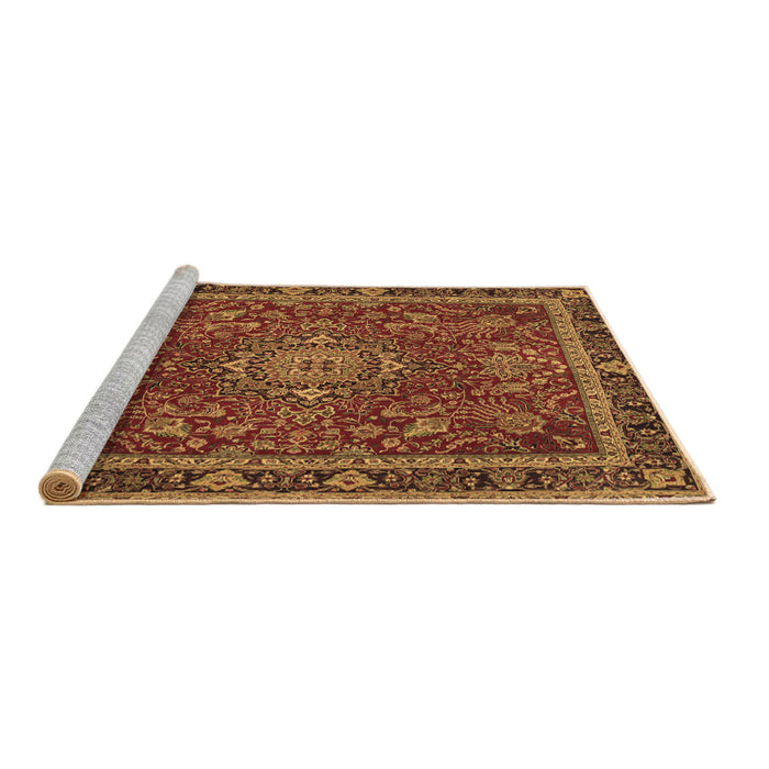 Sideview of Machine Washable Medallion Brown Traditional Rug, wshtr65brn