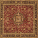 Square Machine Washable Medallion Brown Traditional Rug, wshtr65brn