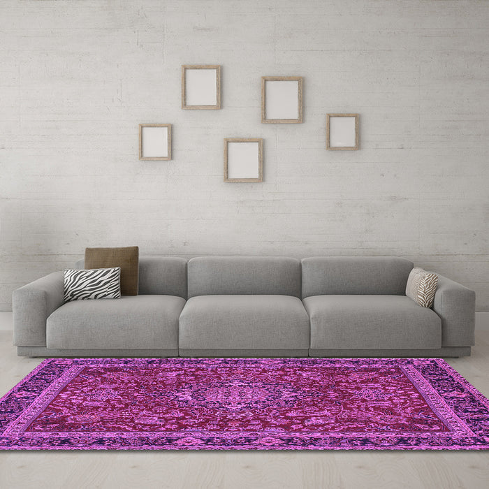 Machine Washable Medallion Purple Traditional Area Rugs in a Living Room, wshtr65pur