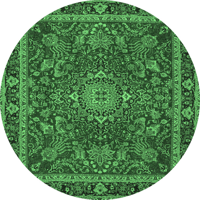 Round Medallion Emerald Green Traditional Rug, tr65emgrn