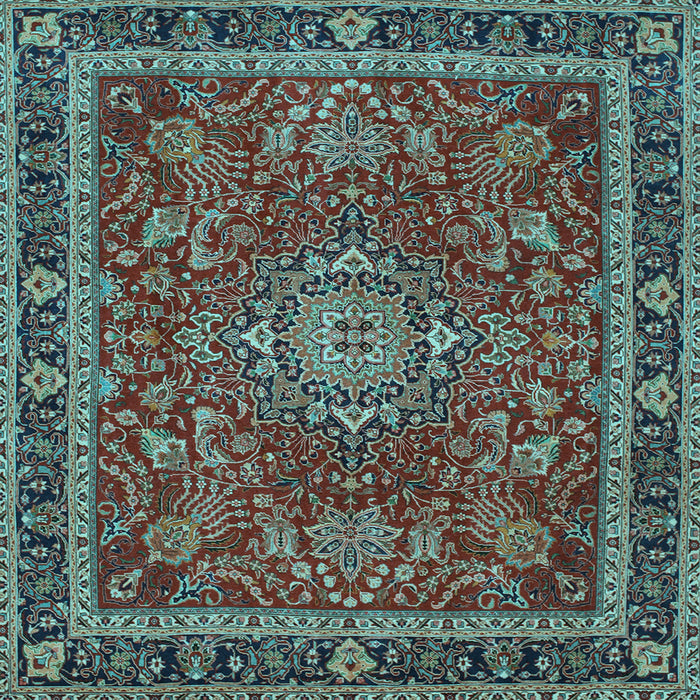 Square Machine Washable Medallion Light Blue Traditional Rug, wshtr65lblu