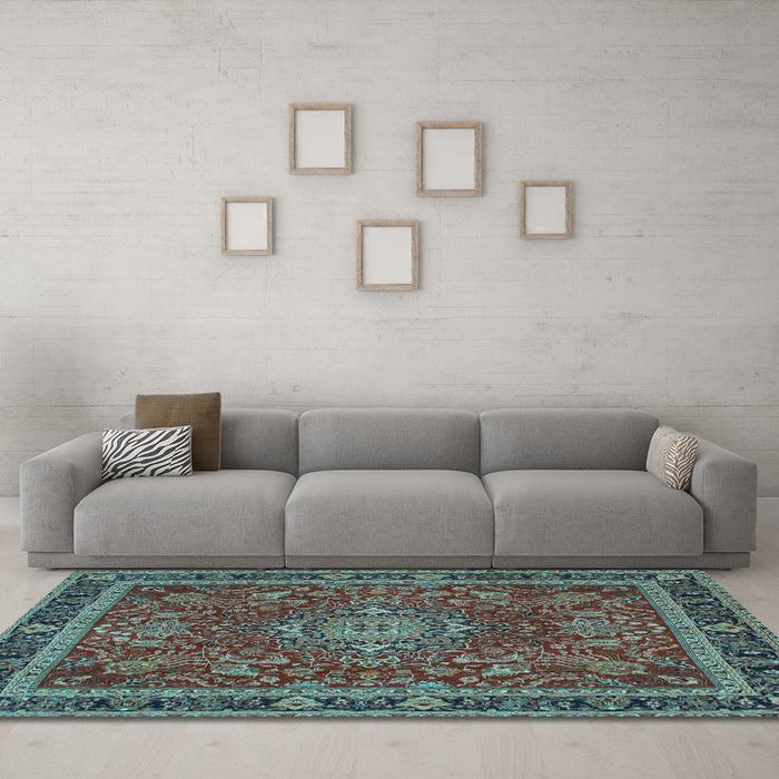 Machine Washable Medallion Light Blue Traditional Rug in a Living Room, wshtr65lblu