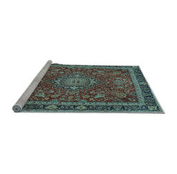 Sideview of Machine Washable Medallion Light Blue Traditional Rug, wshtr65lblu